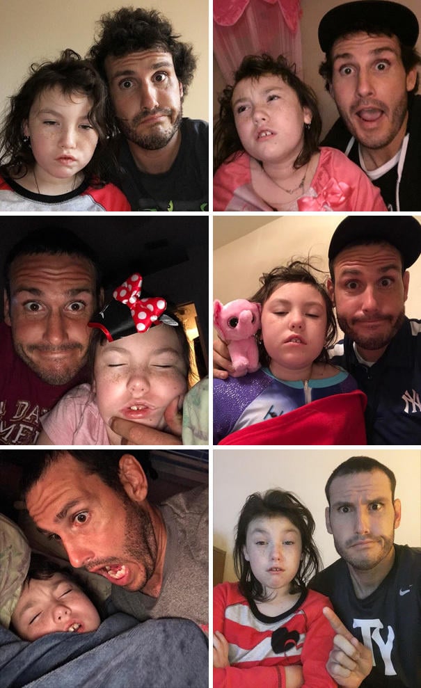 This single dad takes a daily selfie with his daughter right after waking up his daughter. 