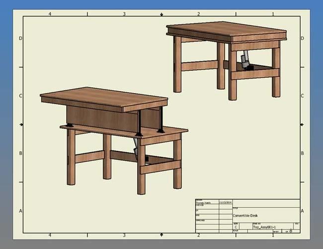 The original plans show how the desk works once it's built.