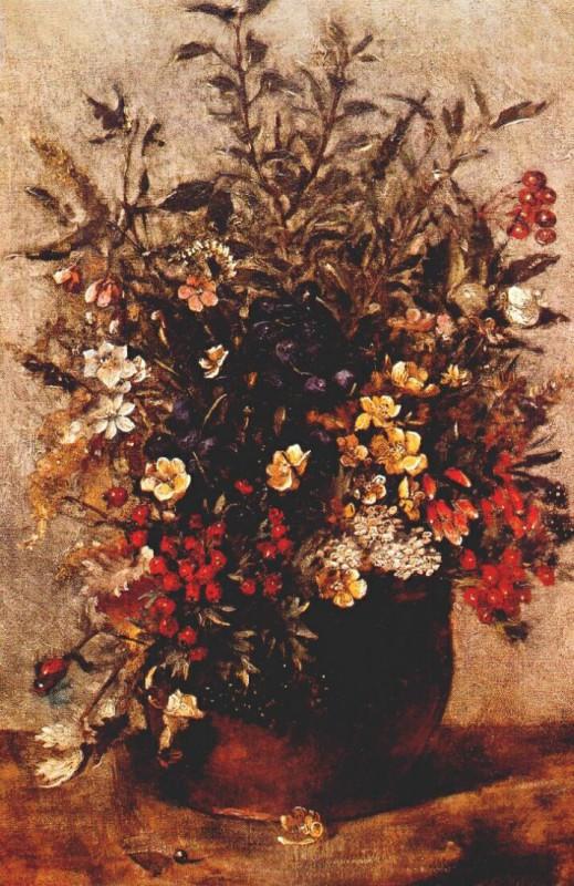 John Constable, Autumn berries and flowers in brown pot 