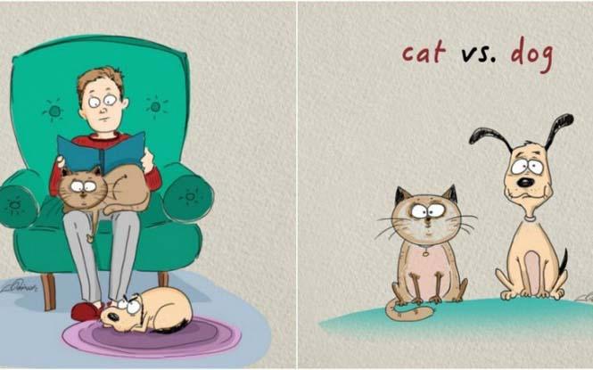 Οι διαφορές του σκύλου με την γάτα σε 5 εκπληκτικά σκίτσα