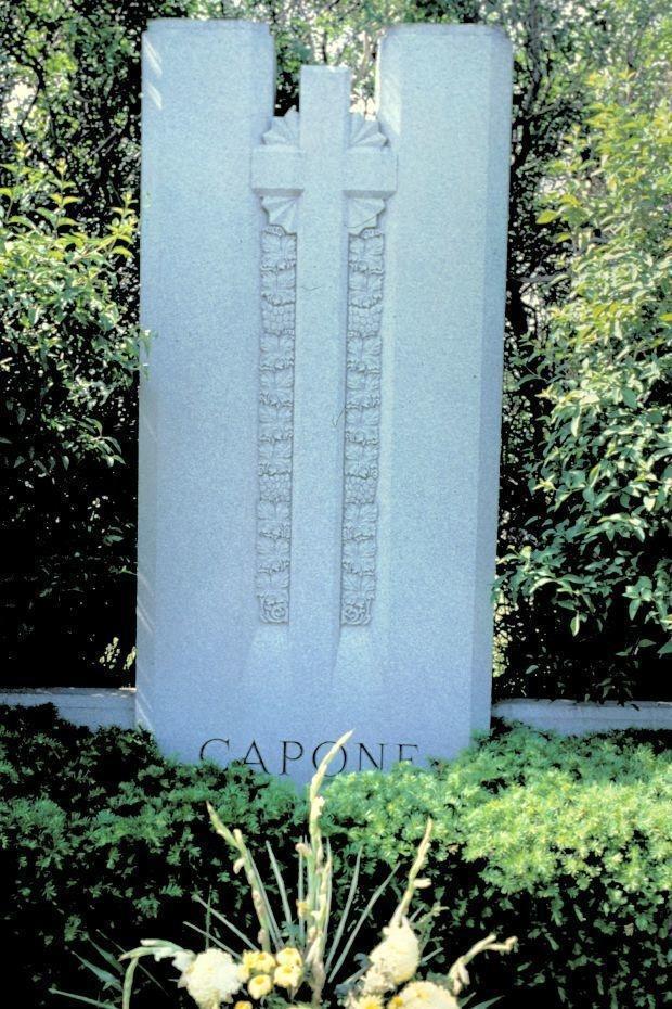 Al Capone's grave in Mt. Carmel Cemetery in Hillside, Illinois.  