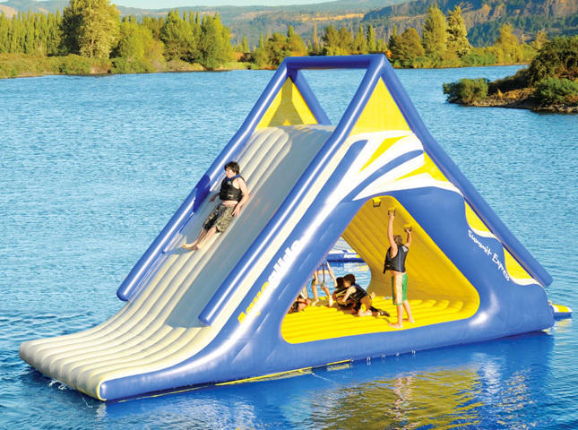 One of the most epic floats we've seen is this one, a massive slip-and-slide that also serves as an above-water bouncy house. Epic summer fun like this doesn't come cheap: The float costs $9,000.