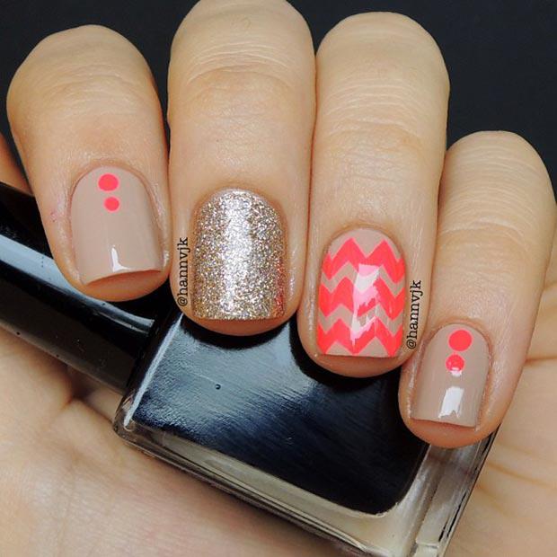 Nude-and-Neon-Nail-Design