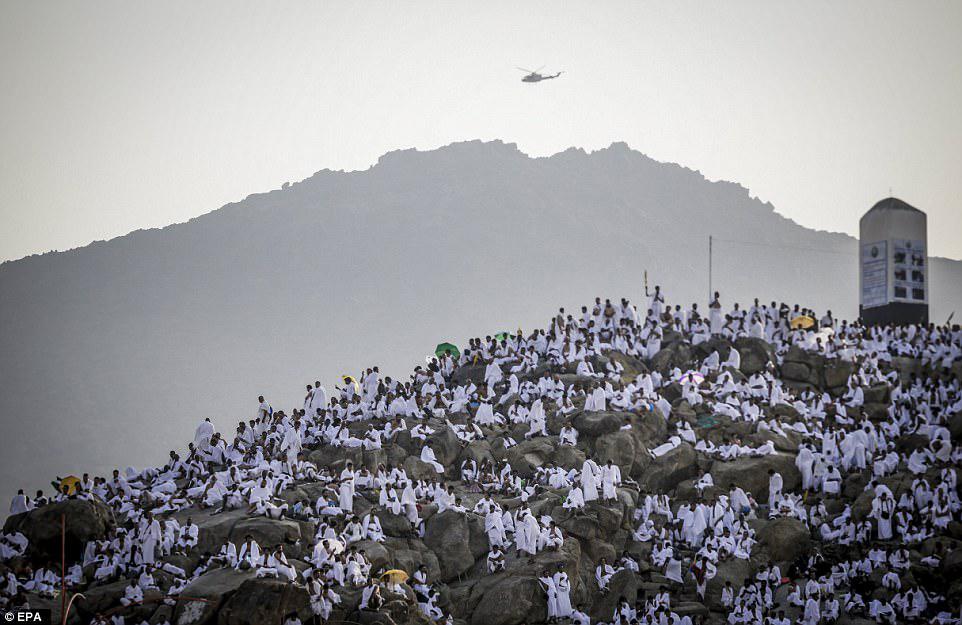 Helicopters flew around the area as the faithful converged from dawn on the surrounding Mount Arafat plain and the hill known as Jabal al-Rahma - or Mount of Mercy