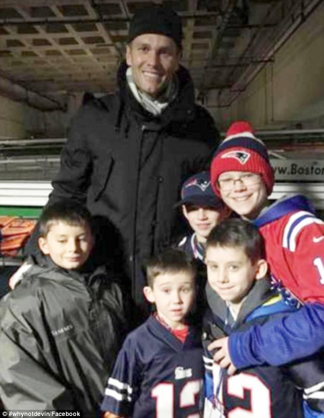 Celebrity support: A number of public figures came out in support of Devin. At the parade celebrating the Super Bowl win of the New England Patriots, Devin (picture second from the left) and his brothers met MVP quarterback Tom Brady