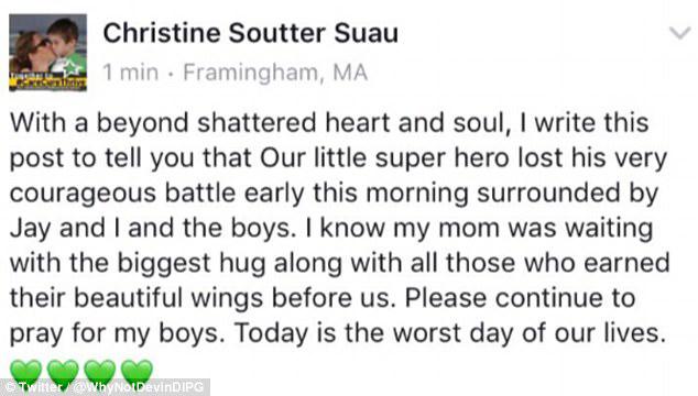 On Friday morning, Devin's mother Christine posted this message on Facebook