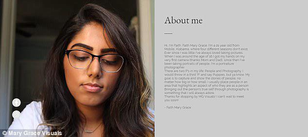'I'm a portraiture photographer,' Grace explained in the 'About me' section of her Wix page