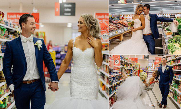 Νεόνυμφοι που γνωρίστηκαν σε σούπερ μάρκετ αποφάσισαν να κάνουν εκεί τη γαμήλια φωτογράφιση