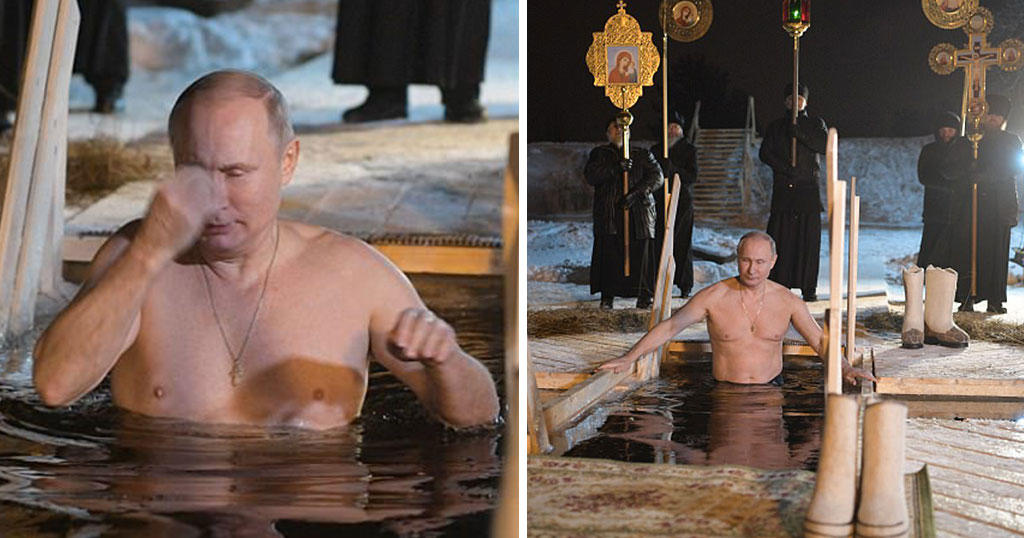 Ο πρόεδρος Πούτιν βούτηξε σε παγωμένα νερά λίμνης για τα Θεοφάνεια και έκανε το σταυρό του