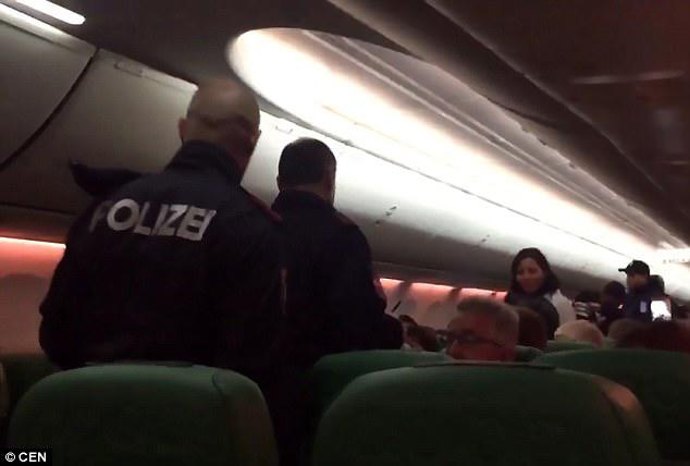 A video posted to social media showed Austrian police boarding the plane after it diverted to Vienna en route from Dubai to Amsterdam 