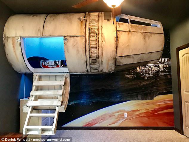 A bedroom far, far away: An Oklahoma City dad has crafted an incredible Millennium Falcon bed for his Star Wars-obsessed son