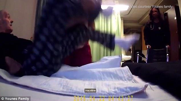 The nurses are seen several times in the video throwing Younes on his bed. The patient was admitted to the facility weeks after having abdominal surgery 