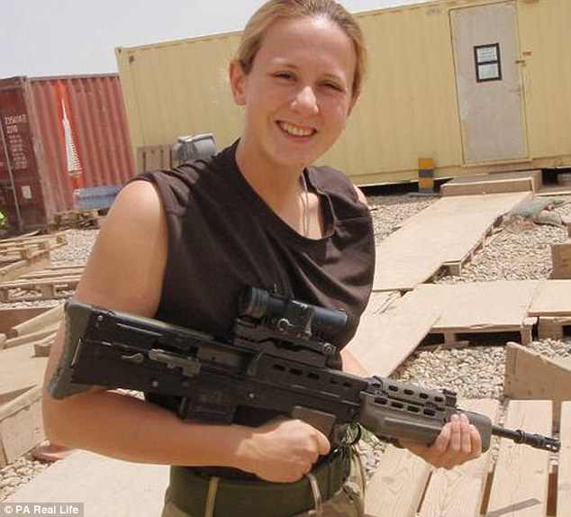 The former RAF air traffic controller has even bravely admitted she is glad her young children will not remember her to spare them the pain of grieving for her (pictured in Afghanistan)