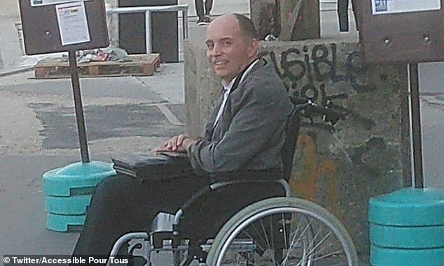 Francois Le Berre, pictured, who has multiple sclerosis, could not get on a Paris bus because other passengers refused to move, until the driver forced everyone else offÂ 