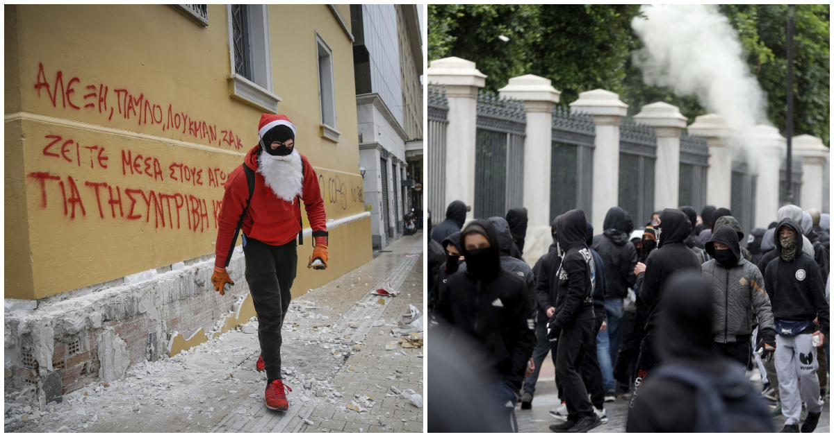 Επεισόδια για Γρηγορόπουλο: Κουκουλοφόροι σπάνε πεζοδρόμια με βαριοπούλες και βανδαλίζουν την Αθήνα