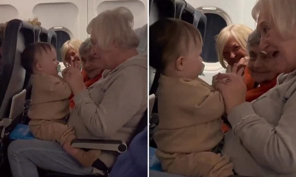 Γλυκύτατες γιαγιάδες ηρεμούν μωράκι που κλαίει κατά τη διάρκεια της πτήσης