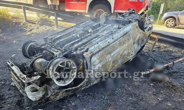 Αυτοκίνητο εξετράπη της πορείας του και τυλίχθηκε στις φλόγες στην εθνική οδό Χαλκίδας Αιδηψού: 32χρονη γυναίκα απανθρακώθηκε