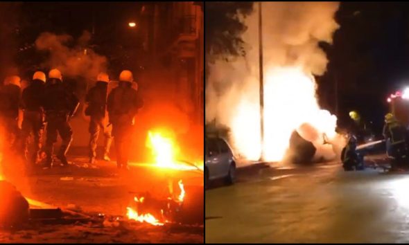 Ζωγράφου: Πεδίο μάχης η Ούλωφ Πάλμε – Επιτέθηκαν στους αστυνομικούς – Πυρκαγιά σε αυτοκίνητα