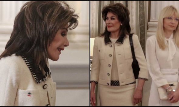 «Μάγεψε» η Γιάννα Αγγελοπούλου στο Προεδρικό Μέγαρο: Το μποuκλέ κρεμ ταγıέρ και η αλλαγή στα μαλλιά της
